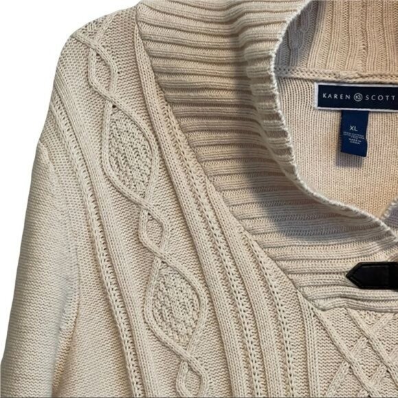 Karen Scott Shawl Collar Cable Knit Sweater w/ Front Buckle Design ... - Picture 5 of 10